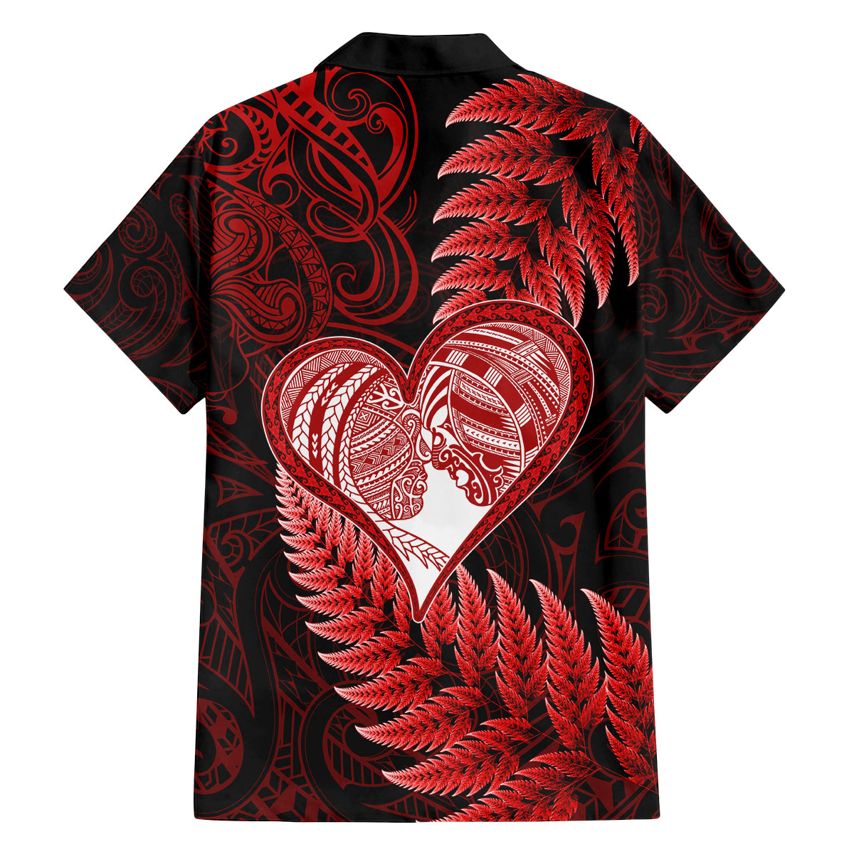 New Zealand Valentine Day Family Matching Off Shoulder Maxi Dress and Hawaiian Shirt Aotearoa Warrior and Woman Love Story Silver Fern Koru Red Style LT03 - Polynesian Pride