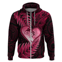 New Zealand Valentine Day Hoodie Aotearoa Warrior Love Story Silver Fern Koru Pink Style LT03 Zip Hoodie Pink - Polynesian Pride