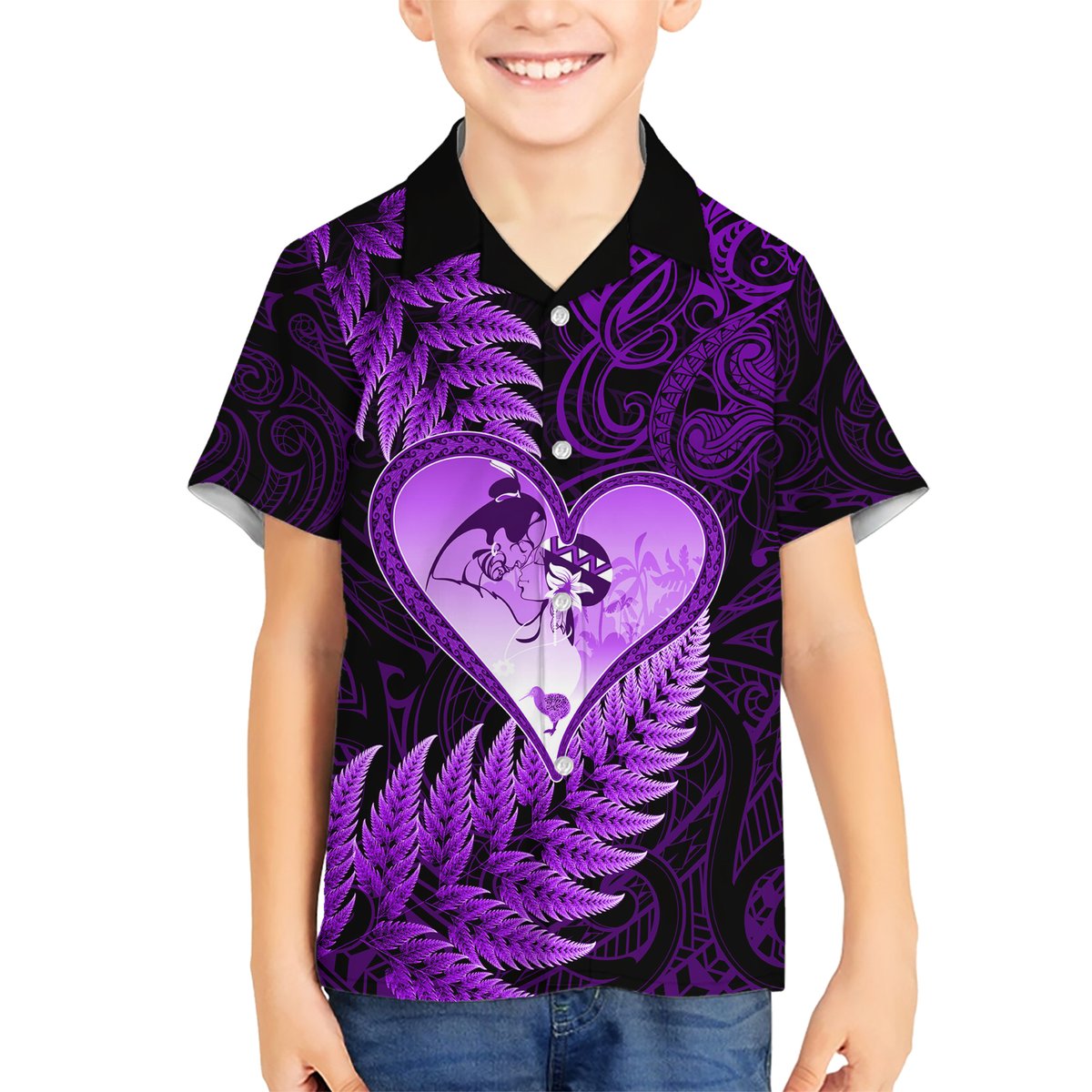 New Zealand Valentine Day Hawaiian Shirt Aotearoa Warrior Love Story Silver Fern Koru Purple Style LT03 - Polynesian Pride