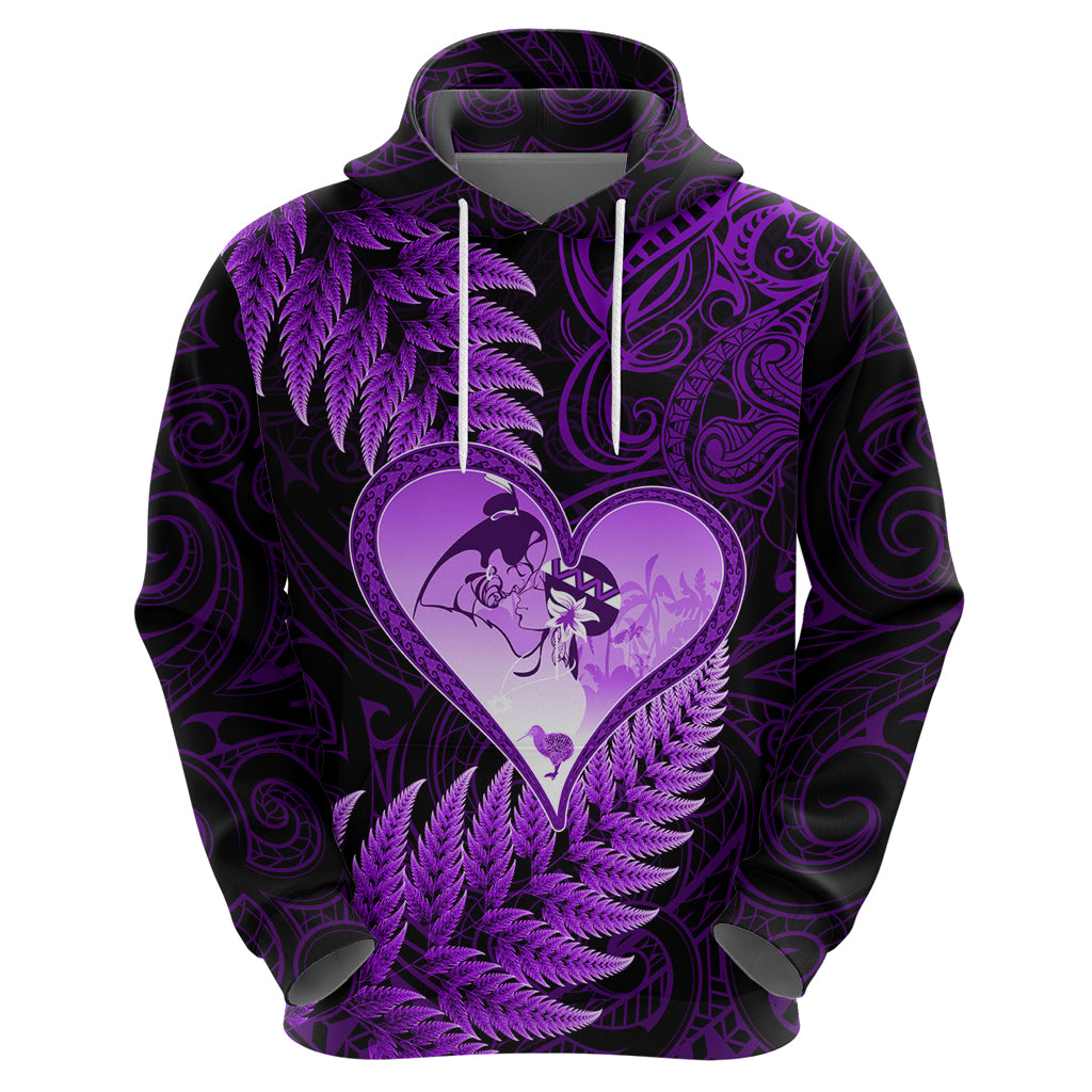 New Zealand Valentine Day Hoodie Aotearoa Warrior Love Story Silver Fern Koru Purple Style LT03 - Polynesian Pride