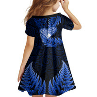 New Zealand Valentine Day Family Matching Tank Maxi Dress and Hawaiian Shirt Aotearoa Warrior Love Story Silver Fern Koru Blue Style LT03 - Polynesian Pride