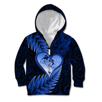 New Zealand Valentine Day Kid Hoodie Aotearoa Warrior Love Story Silver Fern Koru Blue Style LT03 Zip Hoodie Blue - Polynesian Pride