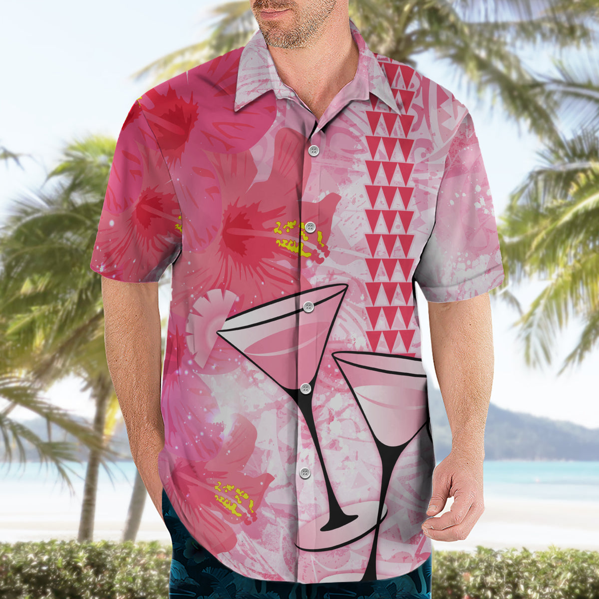 Hawaiian Cocktail Valentine Day Hawaiian Shirt Hibiscus Kakau Pattern Pink Version LT03 - Polynesian Pride
