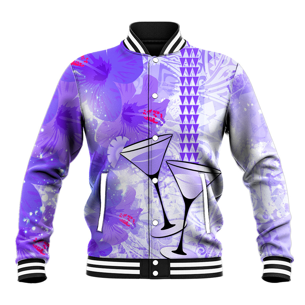 Hawaiian Cocktail Valentine Day Baseball Jacket Hibiscus Kakau Pattern Purple Version LT03 Unisex Purple - Polynesian Pride