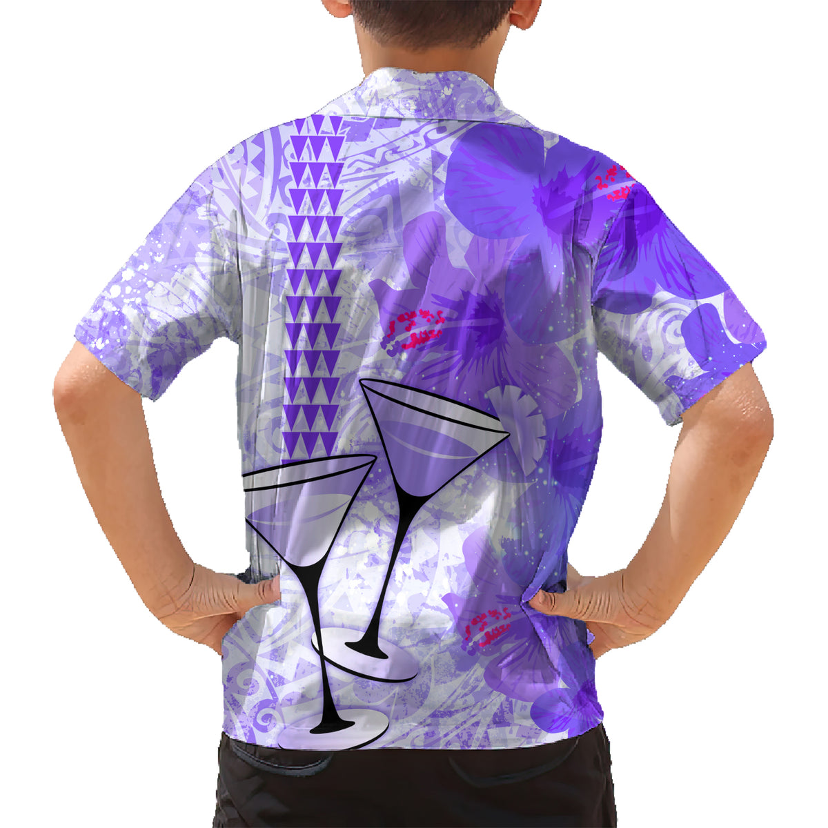 Hawaiian Cocktail Valentine Day Kid Hawaiian Shirt Hibiscus Kakau Pattern Purple Version LT03 - Polynesian Pride