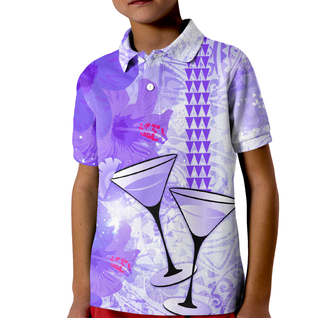 Hawaiian Cocktail Valentine Day Kid Polo Shirt Hibiscus Kakau Pattern Purple Version LT03 Kid Purple - Polynesian Pride