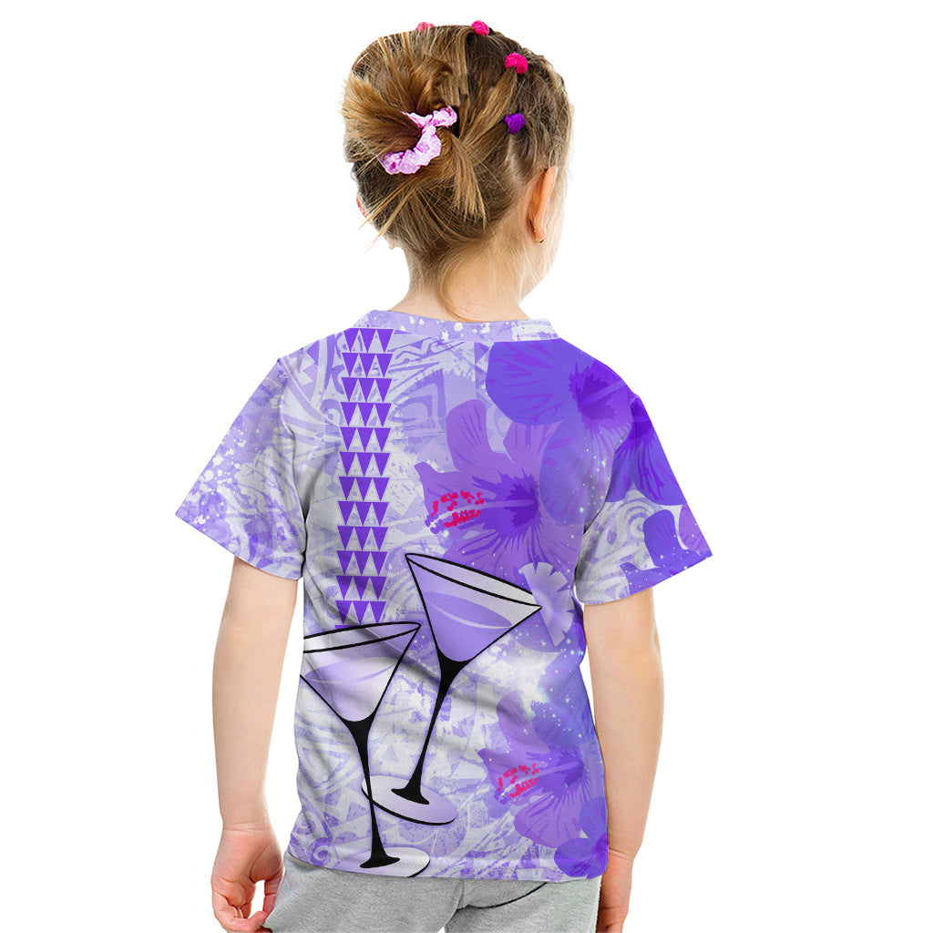 Hawaiian Cocktail Valentine Day Kid T Shirt Hibiscus Kakau Pattern Purple Version LT03 - Polynesian Pride