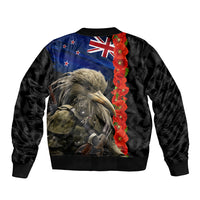 New Zealand Kiwi Soldier ANZAC Bomber Jacket Red Poppy Flower and Silver Fern Pattern LT03 - Polynesian Pride