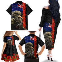 New Zealand Kiwi Soldier ANZAC Family Matching Off Shoulder Long Sleeve Dress and Hawaiian Shirt Red Poppy Flower and Silver Fern Pattern LT03 - Polynesian Pride
