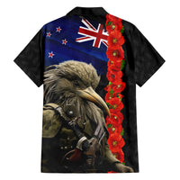 New Zealand Kiwi Soldier ANZAC Family Matching Off Shoulder Short Dress and Hawaiian Shirt Red Poppy Flower and Silver Fern Pattern LT03 - Polynesian Pride