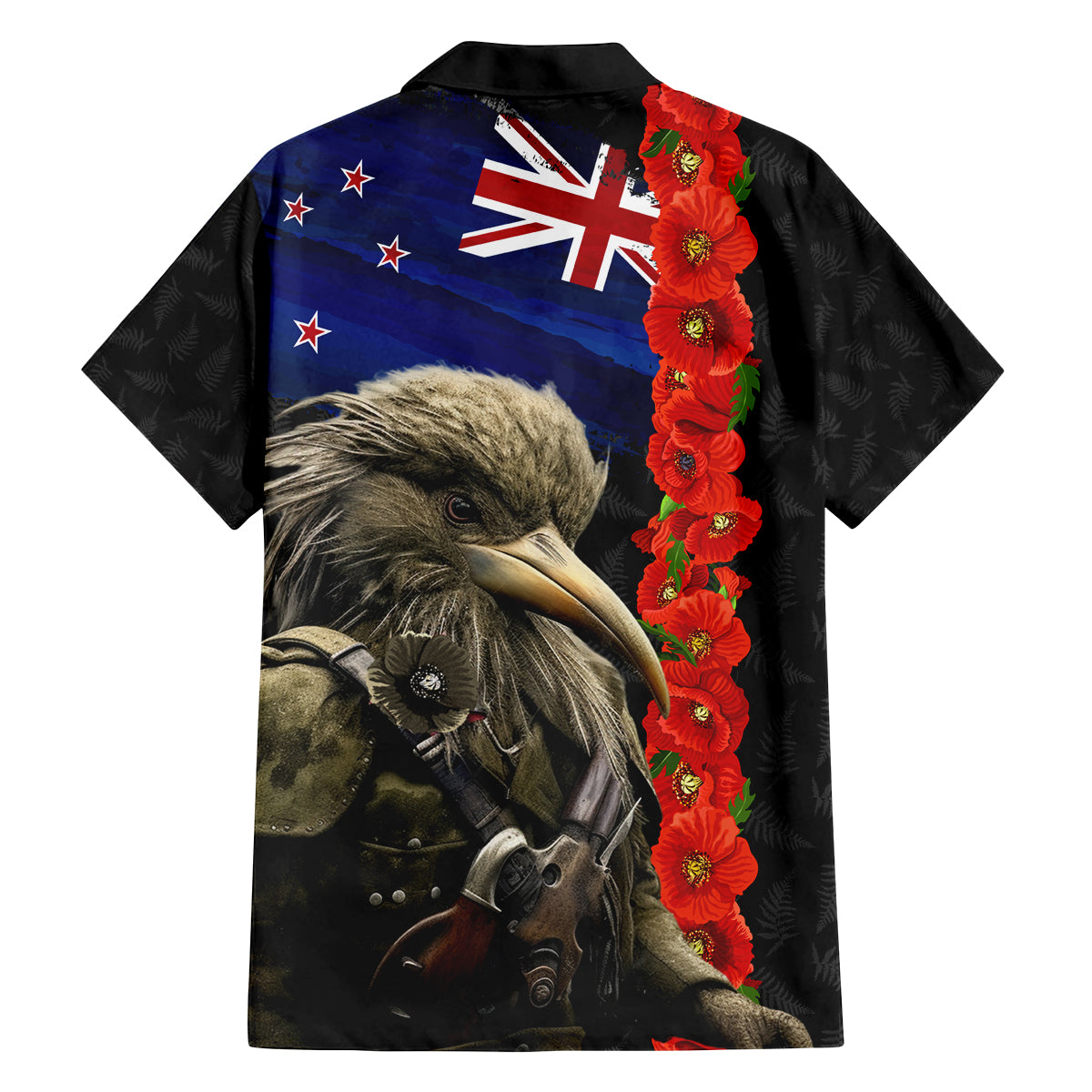 New Zealand Kiwi Soldier ANZAC Family Matching Summer Maxi Dress and Hawaiian Shirt Red Poppy Flower and Silver Fern Pattern LT03 - Polynesian Pride