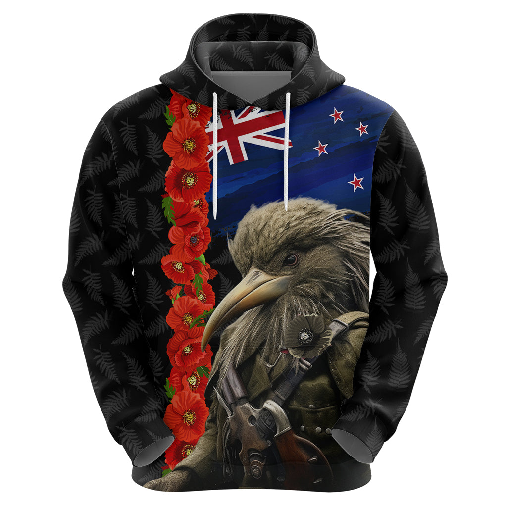 New Zealand Kiwi Soldier ANZAC Hoodie Red Poppy Flower and Silver Fern Pattern LT03 - Polynesian Pride