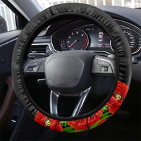 New Zealand Kiwi Soldier ANZAC Steering Wheel Cover Red Poppy Flower and Silver Fern Pattern LT03 - Polynesian Pride