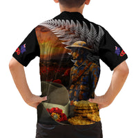 Slouch Hat and Biscuits ANZAC Family Matching Off Shoulder Short Dress and Hawaiian Shirt with Soldier Silver Fern LT03 - Polynesian Pride