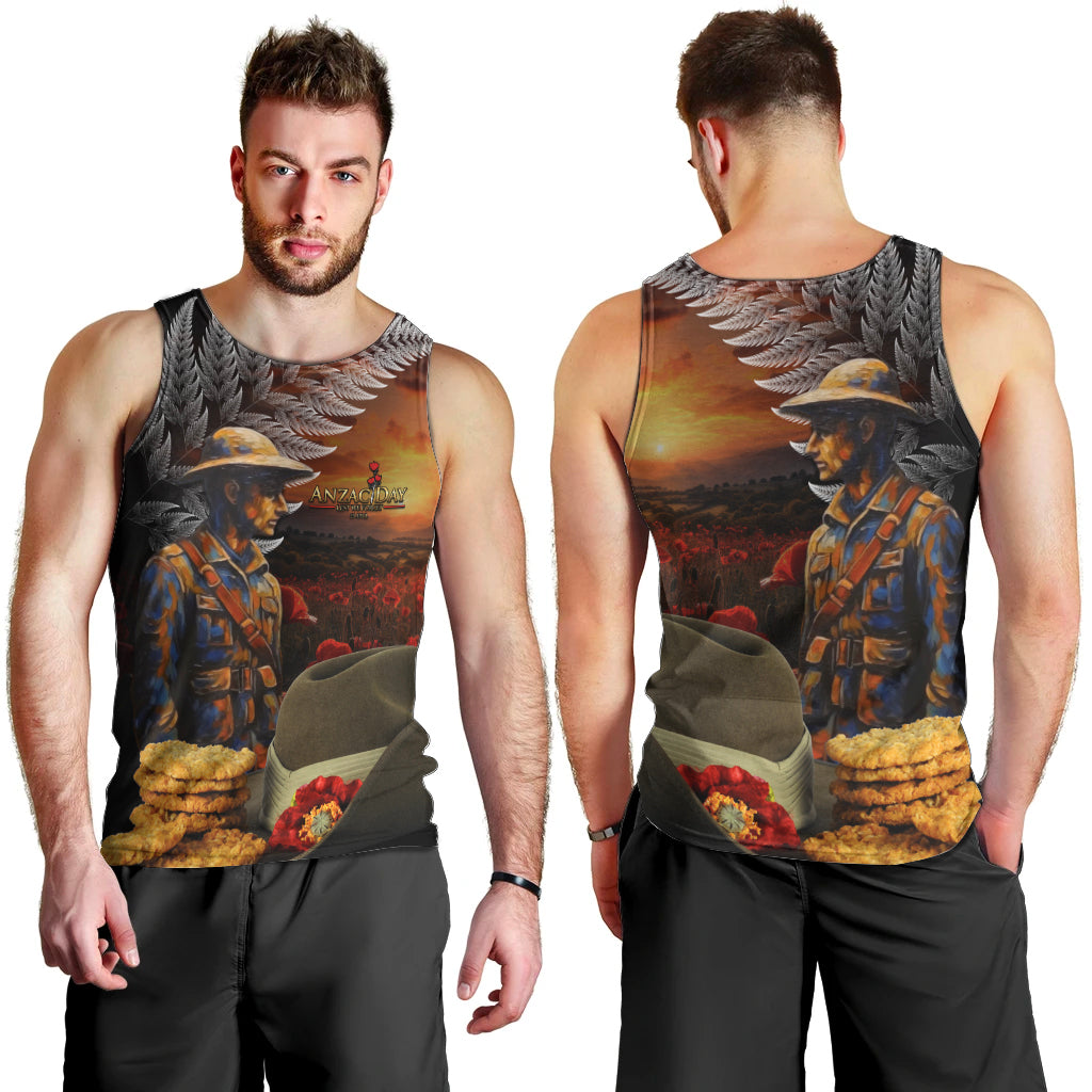 Slouch Hat and Biscuits ANZAC Men Tank Top with Soldier Silver Fern LT03 - Polynesian Pride