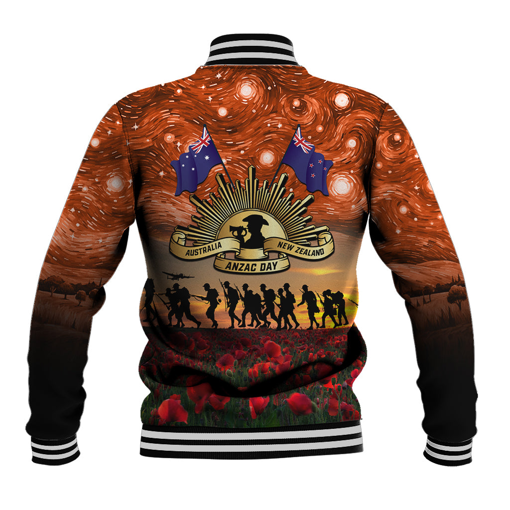 The Rising Sun Badge ANZAC Baseball Jacket Last Post Field of Poppy Starry Night Style LT03 - Polynesian Pride