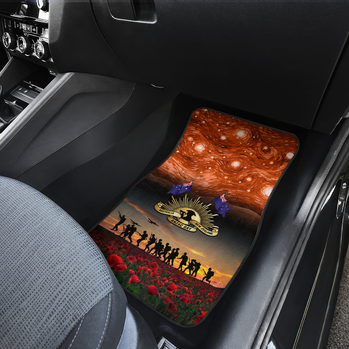 The Rising Sun Badge ANZAC Car Mats Last Post Field of Poppy Starry Night Style LT03 - Polynesian Pride