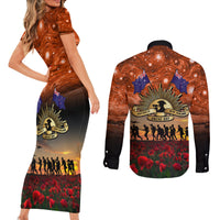 The Rising Sun Badge ANZAC Couples Matching Short Sleeve Bodycon Dress and Long Sleeve Button Shirt Last Post Field of Poppy Starry Night Style LT03 - Polynesian Pride