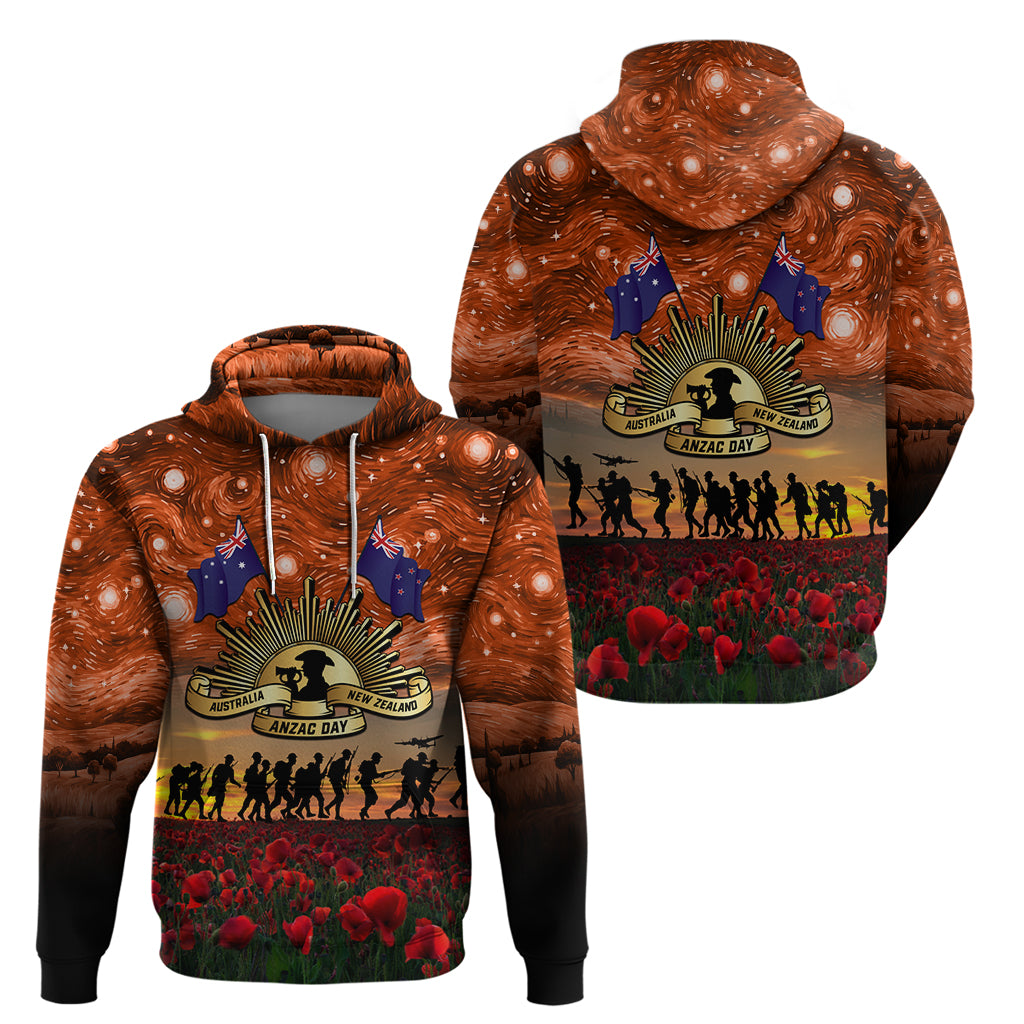 The Rising Sun Badge ANZAC Hoodie Last Post Field of Poppy Starry Night Style LT03 - Polynesian Pride