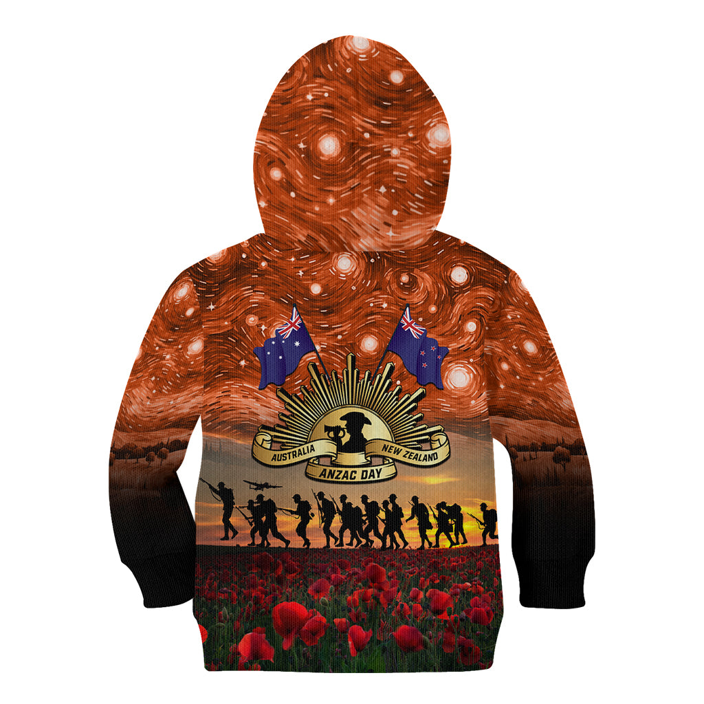 The Rising Sun Badge ANZAC Kid Hoodie Last Post Field of Poppy Starry Night Style LT03 - Polynesian Pride