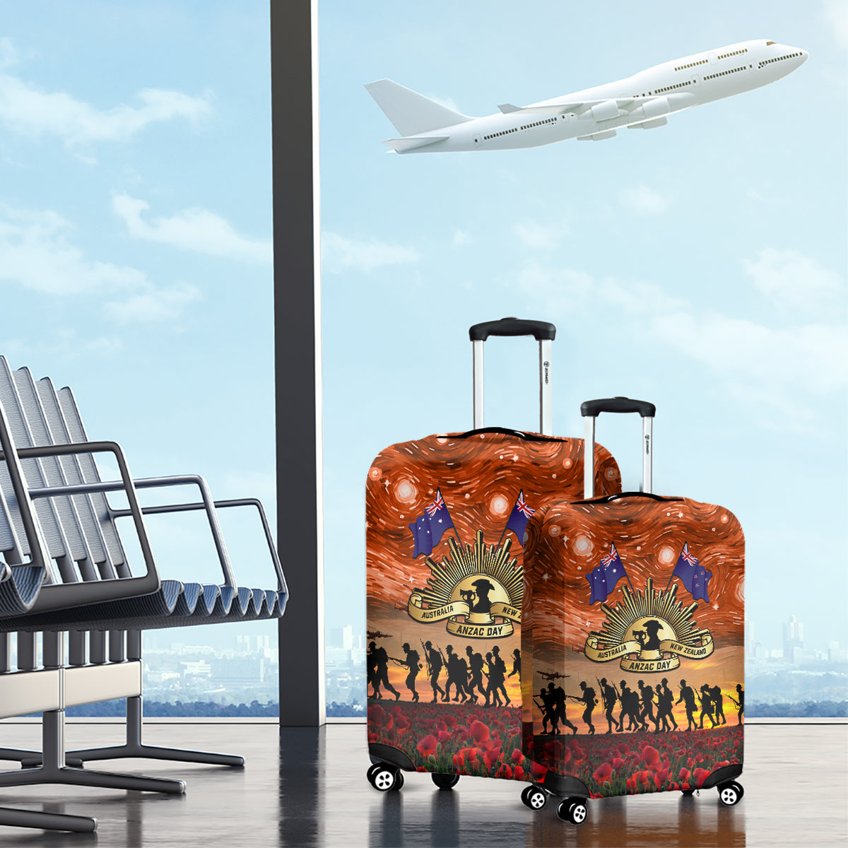 The Rising Sun Badge ANZAC Luggage Cover Last Post Field of Poppy Starry Night Style LT03 - Polynesian Pride