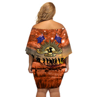 The Rising Sun Badge ANZAC Off Shoulder Short Dress Last Post Field of Poppy Starry Night Style LT03 - Polynesian Pride