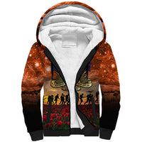 The Rising Sun Badge ANZAC Sherpa Hoodie Last Post Field of Poppy Starry Night Style LT03 Unisex Black - Polynesian Pride