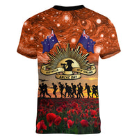 The Rising Sun Badge ANZAC Women V Neck T Shirt Last Post Field of Poppy Starry Night Style LT03 - Polynesian Pride