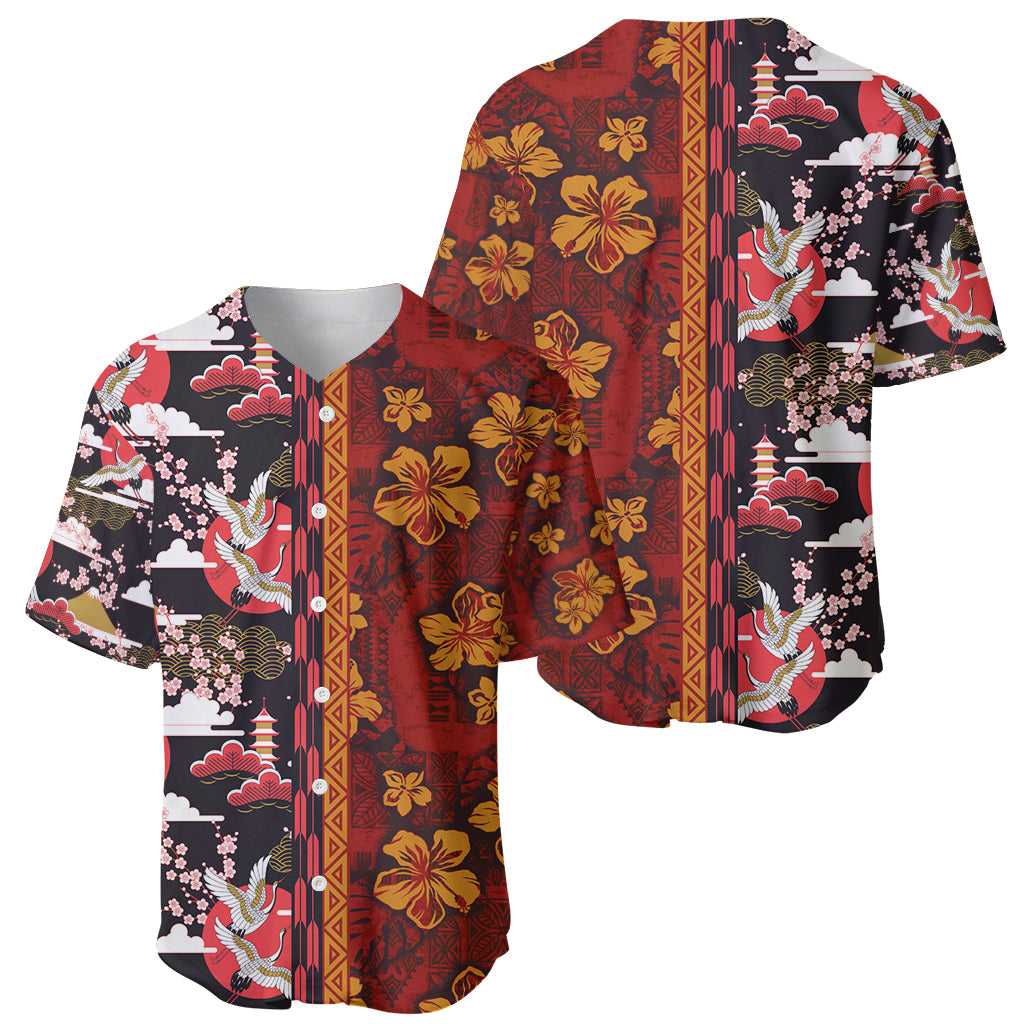 Japanese Culture Hawaii Style Baseball Jersey Hawaiian Tribal and Japanese Pattern Together Culture LT03 - Polynesian Pride