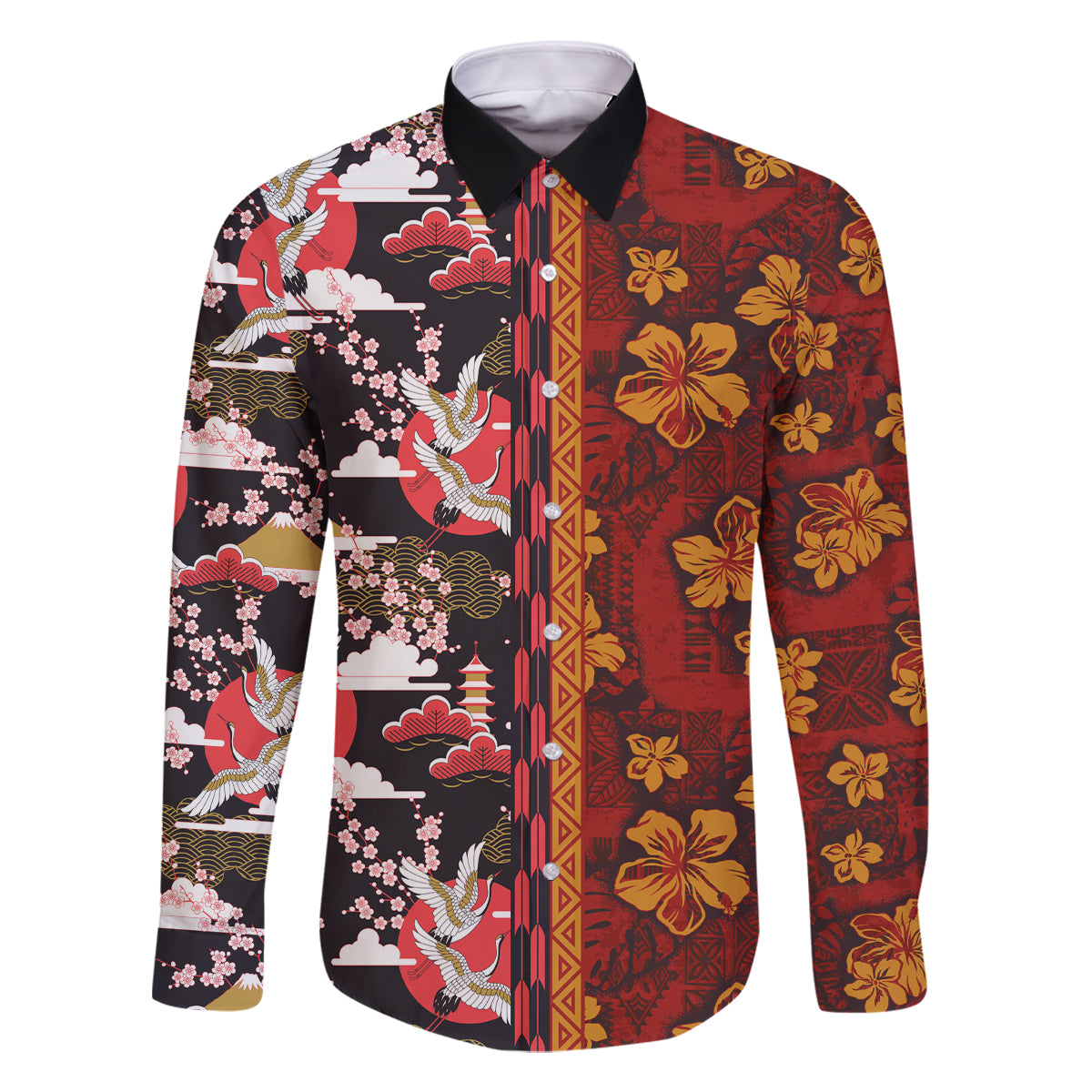 Pan-Pacific Festival Family Matching Long Sleeve Bodycon Dress and Hawaiian Shirt Hawaiian Tribal and Japanese Pattern Together Culture