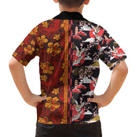 Japanese Culture Hawaii Style Kid Hawaiian Shirt Hawaiian Tribal and Japanese Pattern Together Culture LT03 - Polynesian Pride