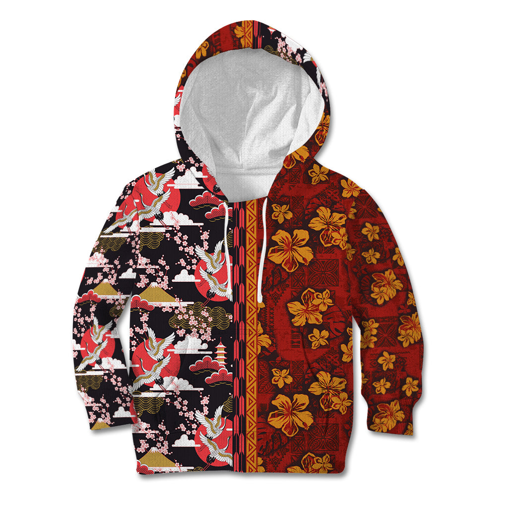 Pan-Pacific Festival Kid Hoodie Hawaiian Tribal and Japanese Pattern Together Culture