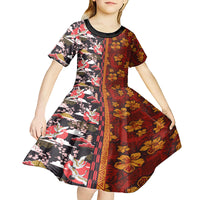 Pan-Pacific Festival Kid Short Sleeve Dress Hawaiian Tribal and Japanese Pattern Together Culture
