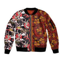 Pan-Pacific Festival Sleeve Zip Bomber Jacket Hawaiian Tribal and Japanese Pattern Together Culture