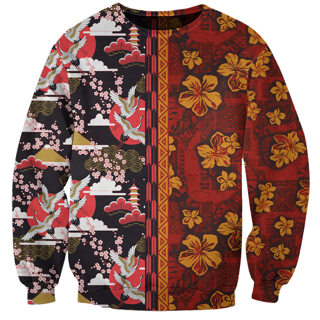 Japanese Culture Hawaii Style Sweatshirt Hawaiian Tribal and Japanese Pattern Together Culture LT03 Unisex Red - Polynesian Pride