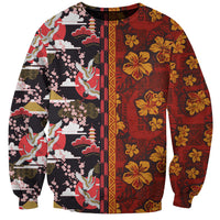 Pan-Pacific Festival Sweatshirt Hawaiian Tribal and Japanese Pattern Together Culture