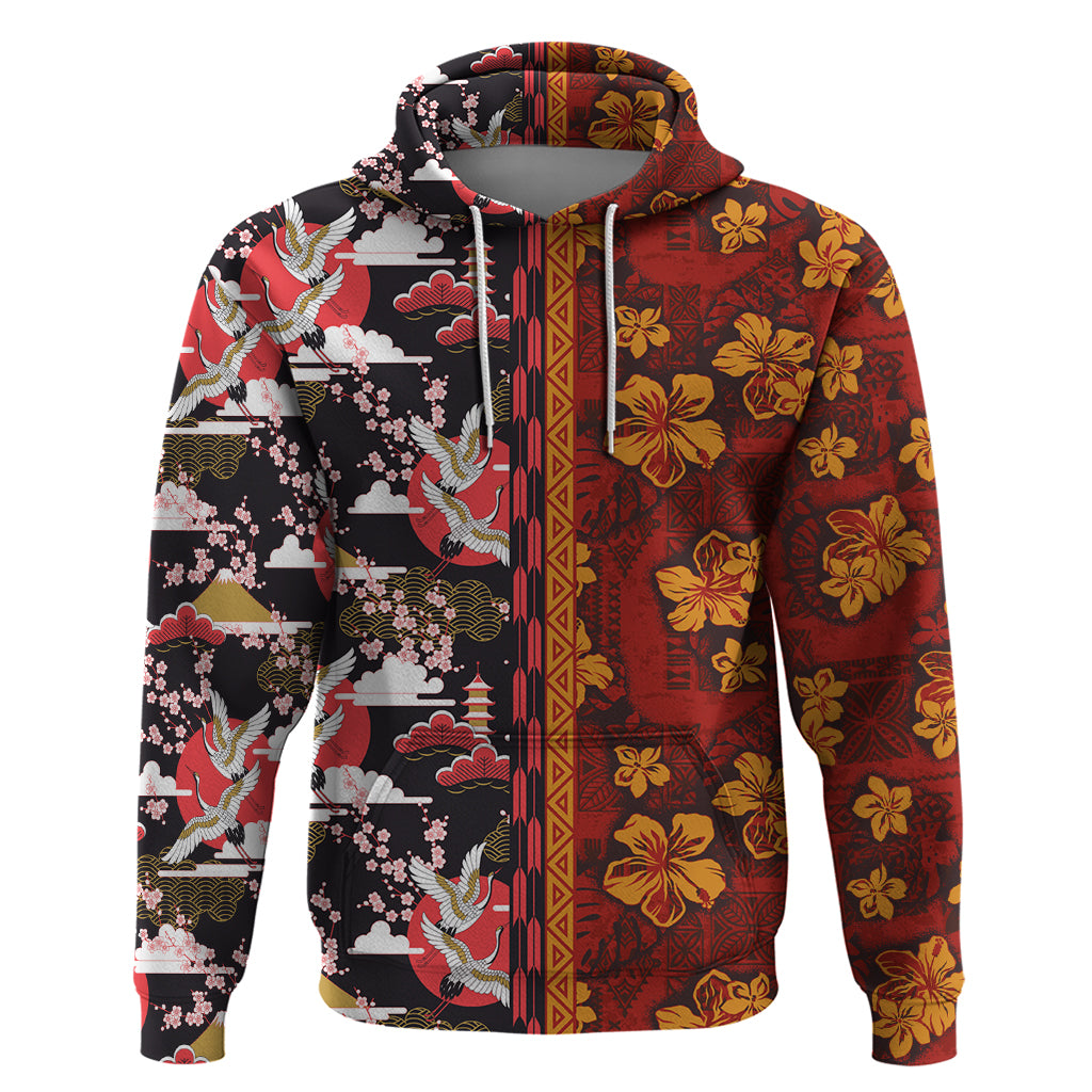 Japanese Culture Hawaii Style Zip Hoodie Hawaiian Tribal and Japanese Pattern Together Culture LT03 Pullover Hoodie Red - Polynesian Pride