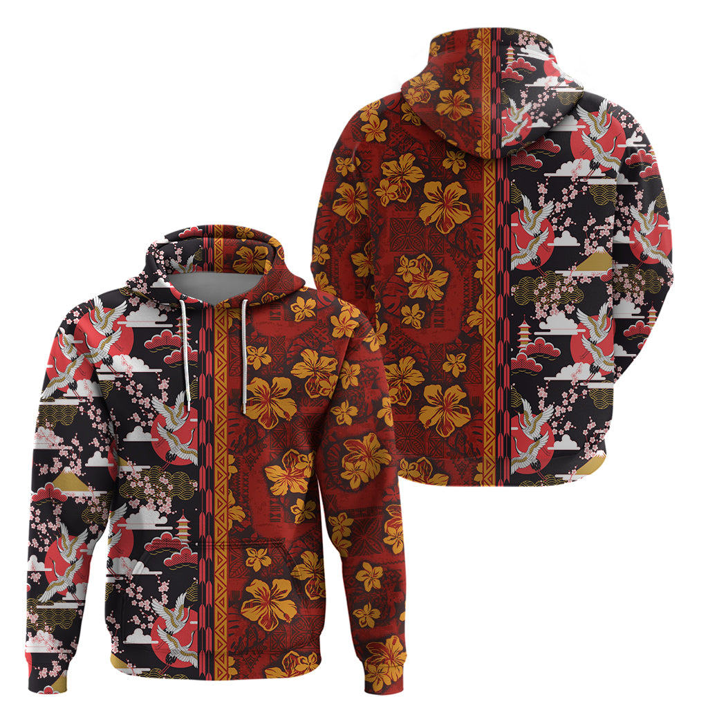 Japanese Culture Hawaii Style Zip Hoodie Hawaiian Tribal and Japanese Pattern Together Culture LT03 - Polynesian Pride
