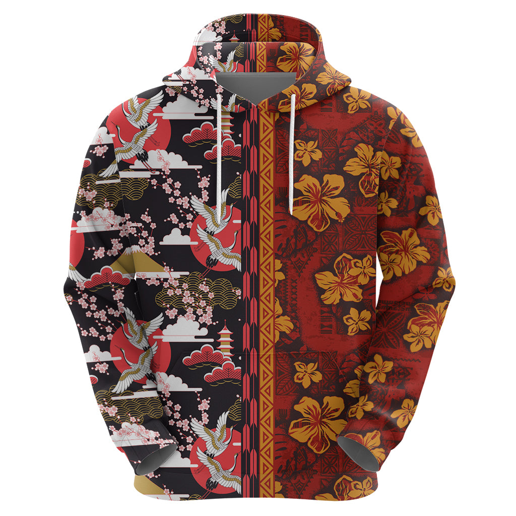 Japanese Culture Hawaii Style Zip Hoodie Hawaiian Tribal and Japanese Pattern Together Culture LT03 - Polynesian Pride