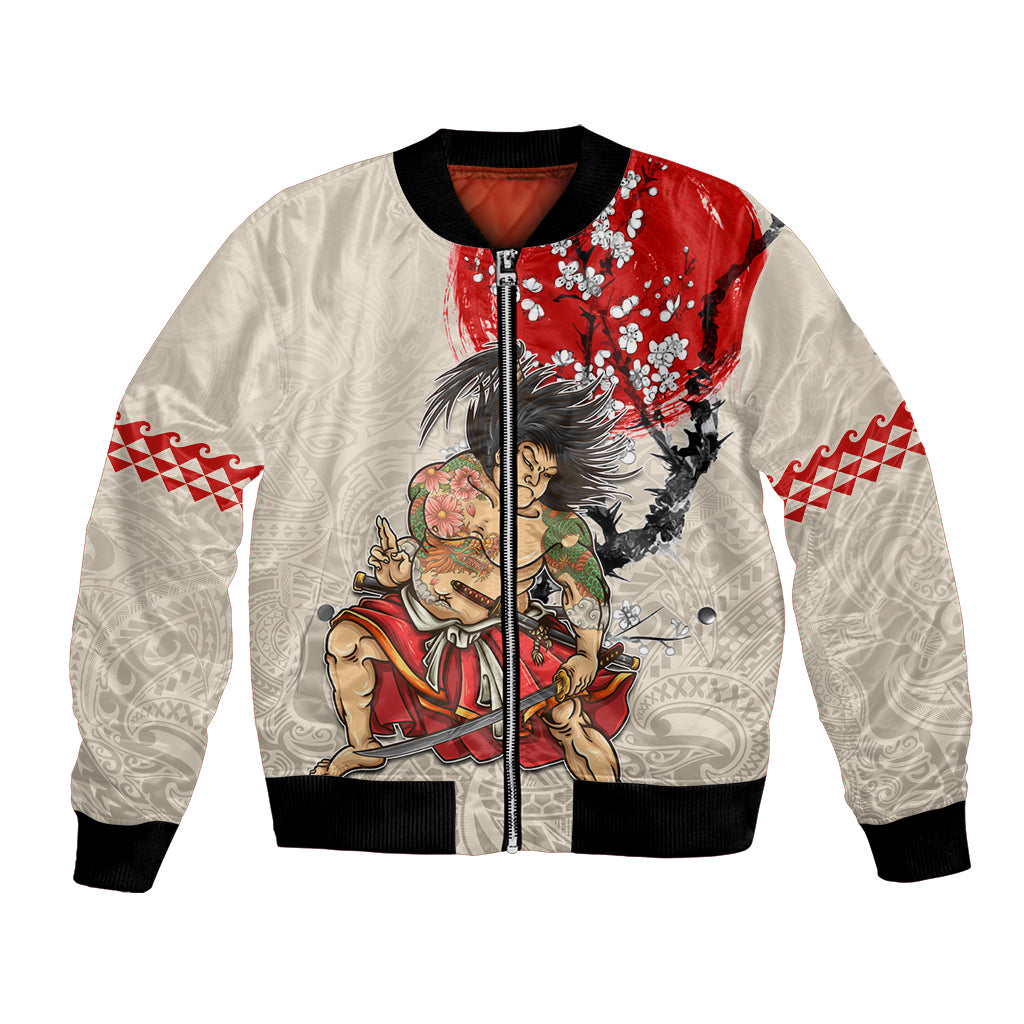 Personalised Pan-Pacific Festival Bomber Jacket Japanese Samurai with Hawaiian Pattern