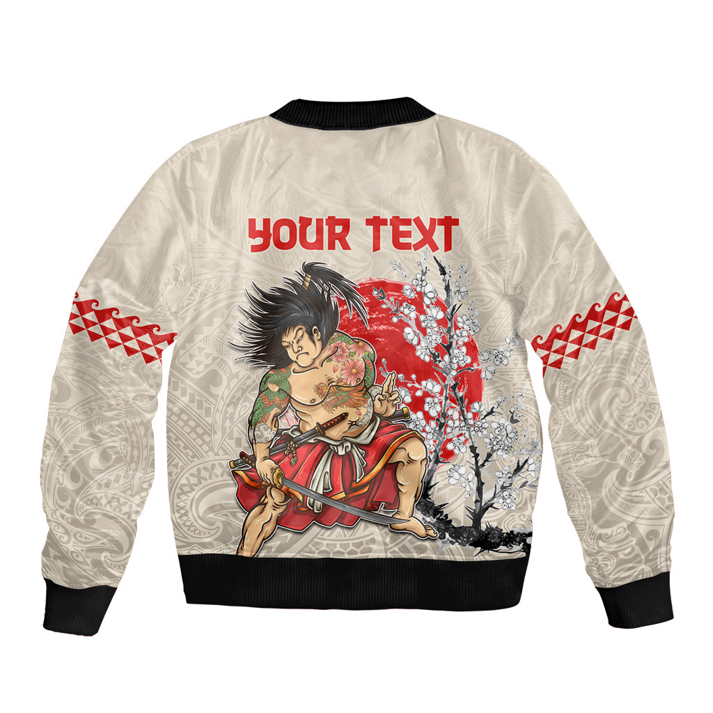 Personalised Pan-Pacific Festival Bomber Jacket Japanese Samurai with Hawaiian Pattern