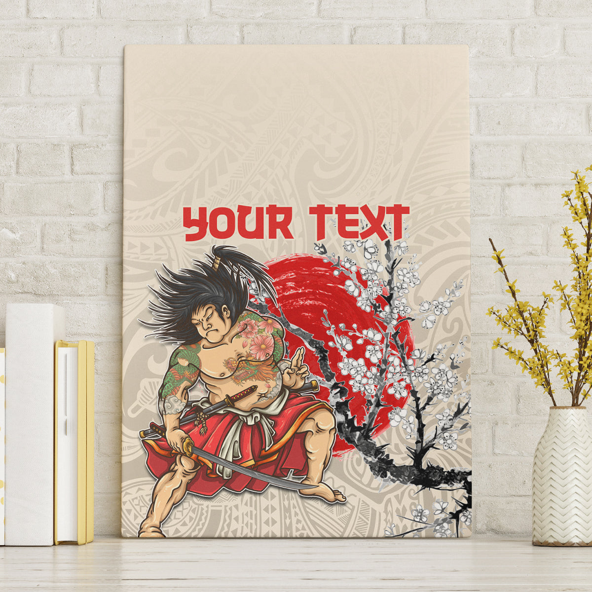 Personalised Pan-Pacific Festival Canvas Wall Art Japanese Samurai with Hawaiian Pattern