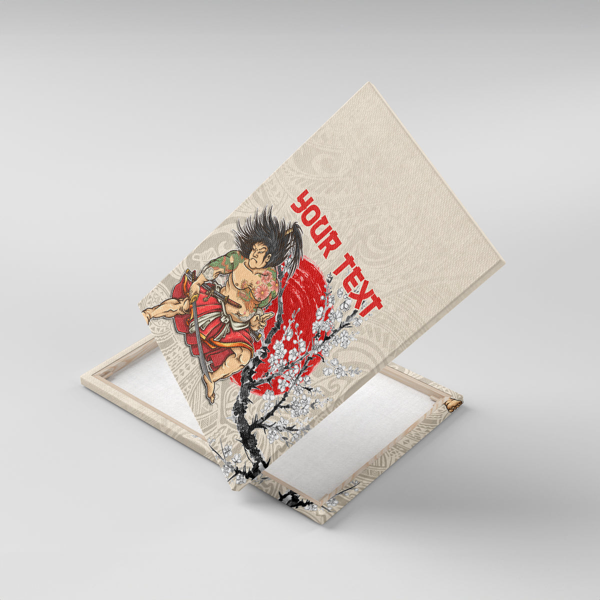 Personalised Pan-Pacific Festival Canvas Wall Art Japanese Samurai with Hawaiian Pattern