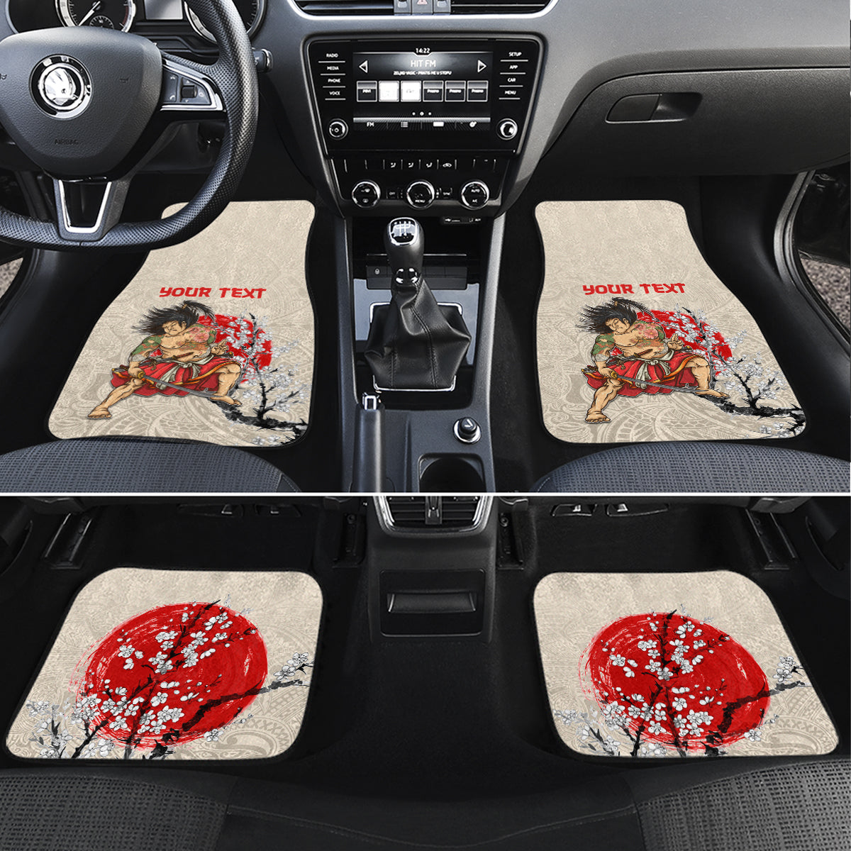 Personalised Pan-Pacific Festival Car Mats Japanese Samurai with Hawaiian Pattern