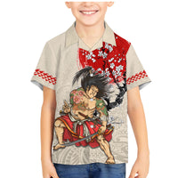 Personalised Japanese Culture Hawaii Style Family Matching Mermaid Dress and Hawaiian Shirt Japanese Samurai with Hawaiian Pattern LT03 Son's Shirt Beige - Polynesian Pride