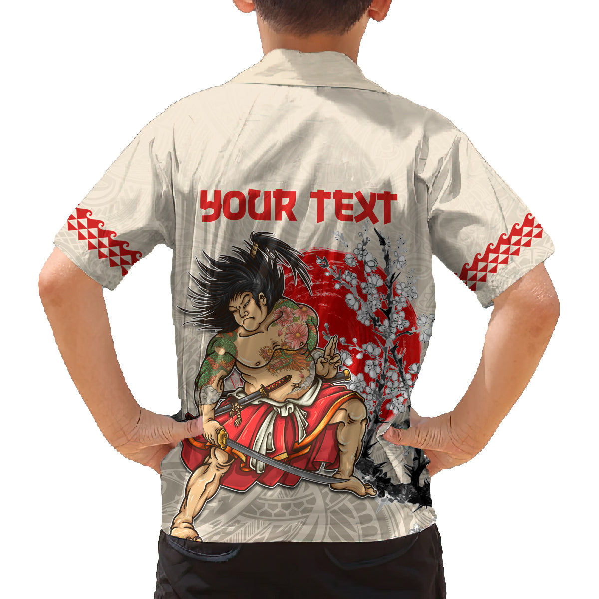 Personalised Japanese Culture Hawaii Style Family Matching Off Shoulder Maxi Dress and Hawaiian Shirt Japanese Samurai with Hawaiian Pattern LT03 - Polynesian Pride