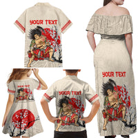 Personalised Japanese Culture Hawaii Style Family Matching Off Shoulder Maxi Dress and Hawaiian Shirt Japanese Samurai with Hawaiian Pattern LT03 - Polynesian Pride