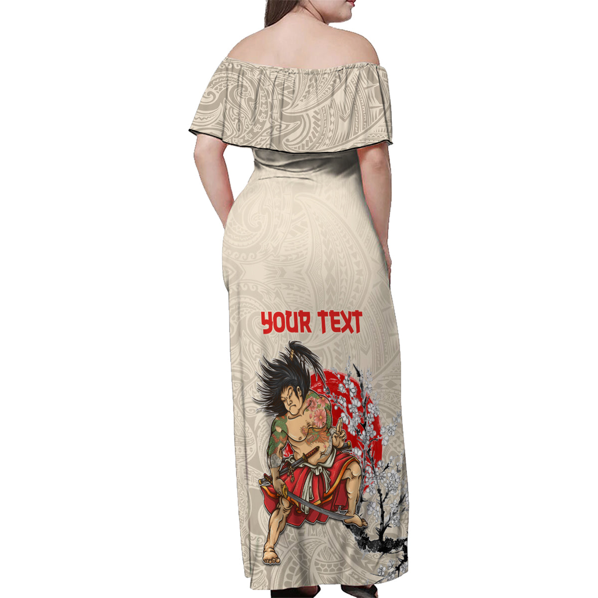 Personalised Japanese Culture Hawaii Style Family Matching Off Shoulder Maxi Dress and Hawaiian Shirt Japanese Samurai with Hawaiian Pattern LT03 - Polynesian Pride