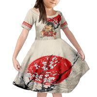 Personalised Japanese Culture Hawaii Style Family Matching Off Shoulder Short Dress and Hawaiian Shirt Japanese Samurai with Hawaiian Pattern LT03 Daughter's Dress Beige - Polynesian Pride