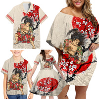 Personalised Japanese Culture Hawaii Style Family Matching Off Shoulder Short Dress and Hawaiian Shirt Japanese Samurai with Hawaiian Pattern LT03 - Polynesian Pride